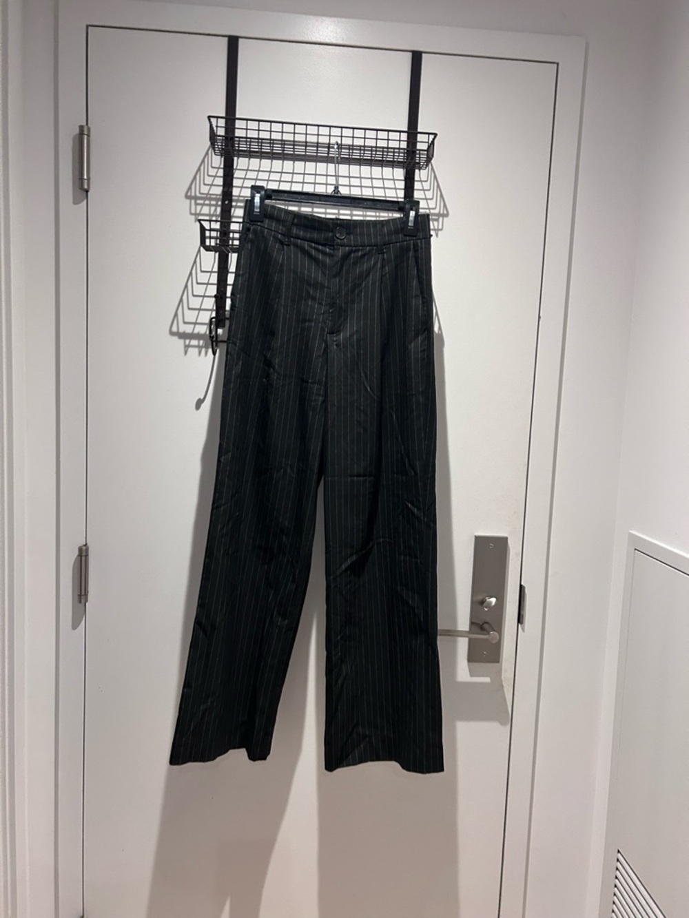 Zara Black Pinstripe Wide-Leg Trousers